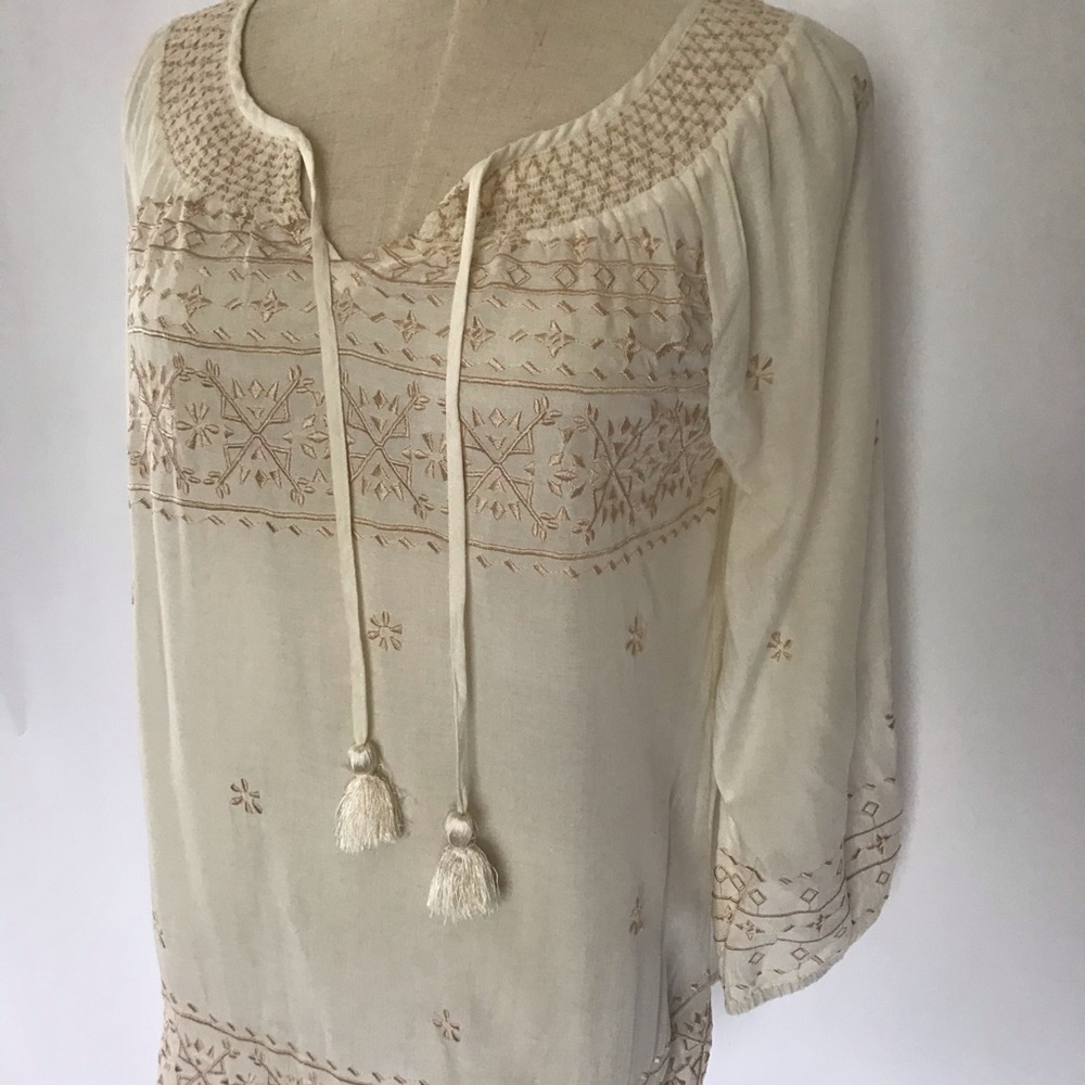 Lucky Brand Cream Embroidered Blouse, Size Small